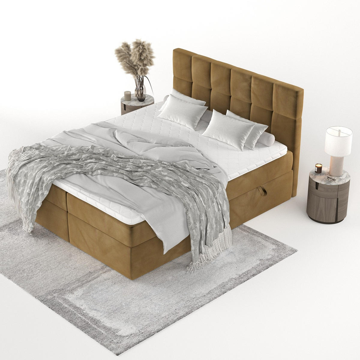 POSTEL BOXSPRING VARENO 180/200 Medově žlutá - černá/med, kov/dřevo (180/200cm) - AltaBeds