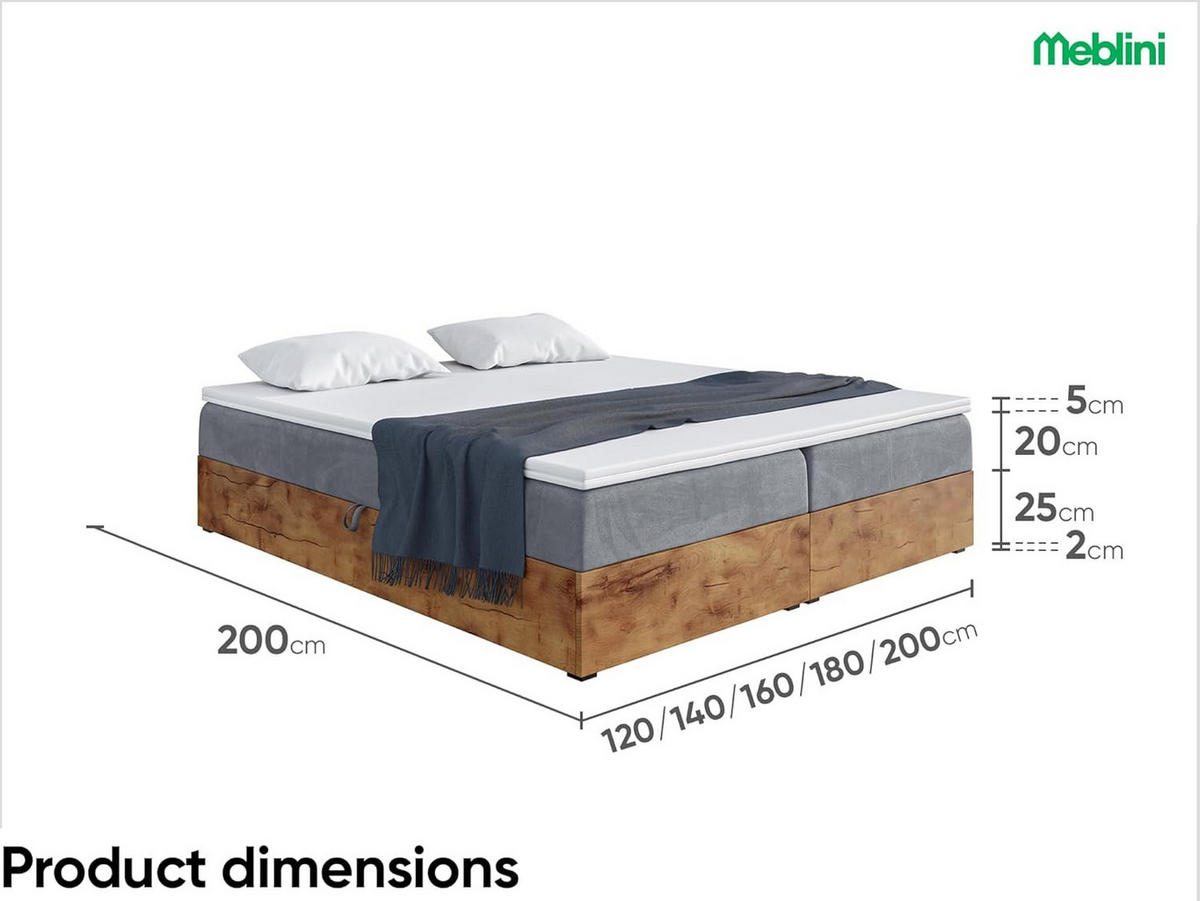 BOXSPRINGBETT LOFTY BOX - Grau, Holzwerkstoff (120/220cm) - Meblini