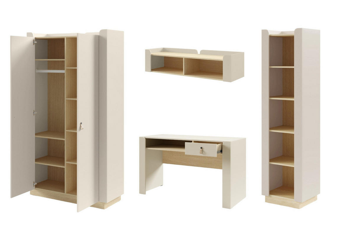 JUGENDZIMMER-SET SOVI E 4-teilig in Macadamia / Eiche Mavelie - Eichefarben/Beige, Holzwerkstoff (285/201/52cm) - Deine Möbel 24