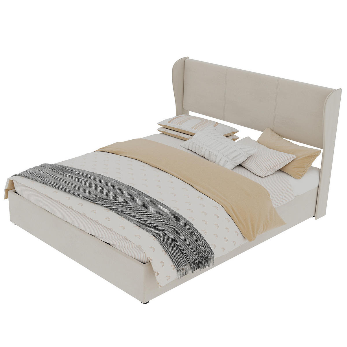 POLSTERBETT 160x200 cm Stauraum hydraulisch beige - Beige, Textil (160/200cm) - Fortuna Lai