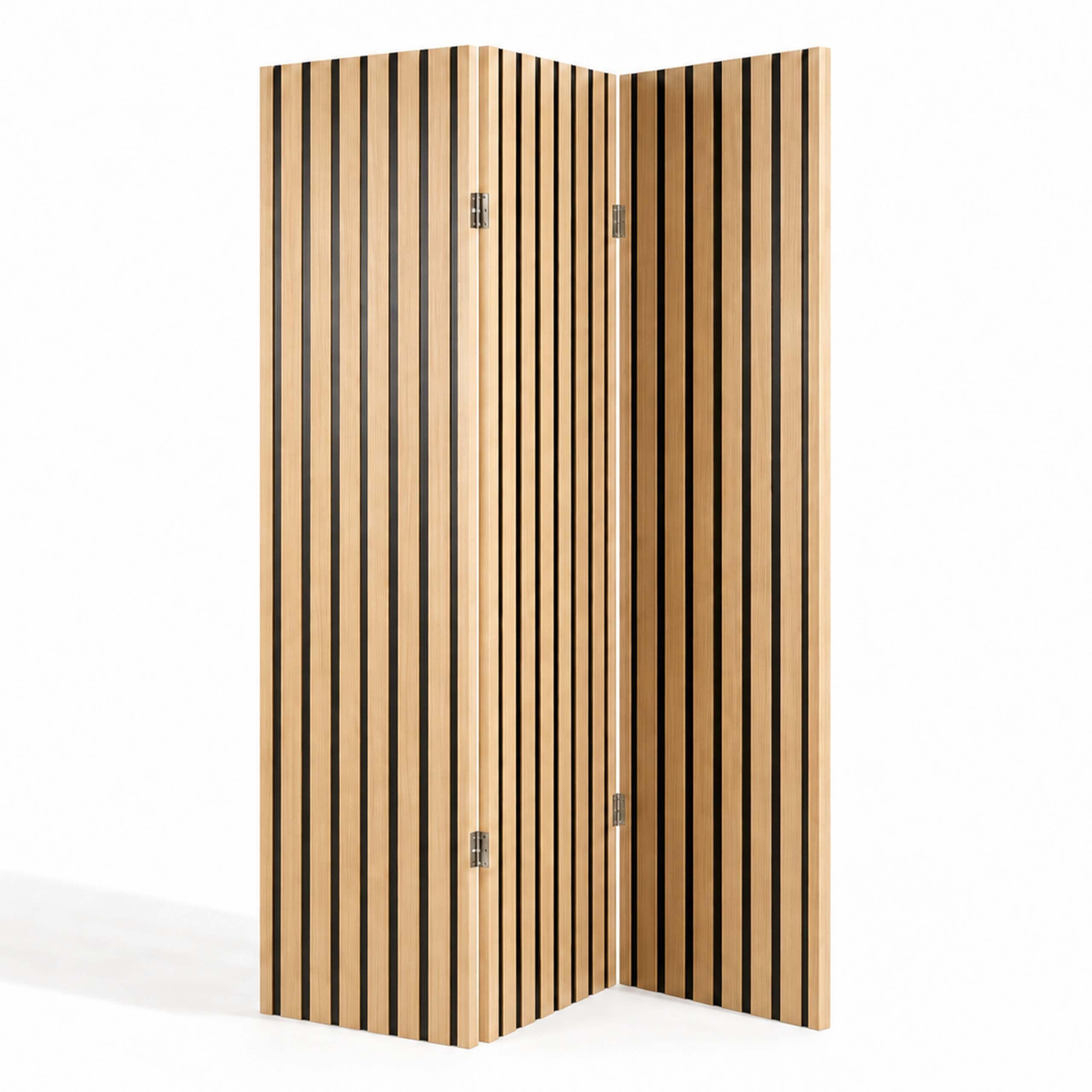 PARAVENT Natur Schwarz 3-teilig - Hellbraun, Holz/Textil (120/170/2cm) - Relaxdays