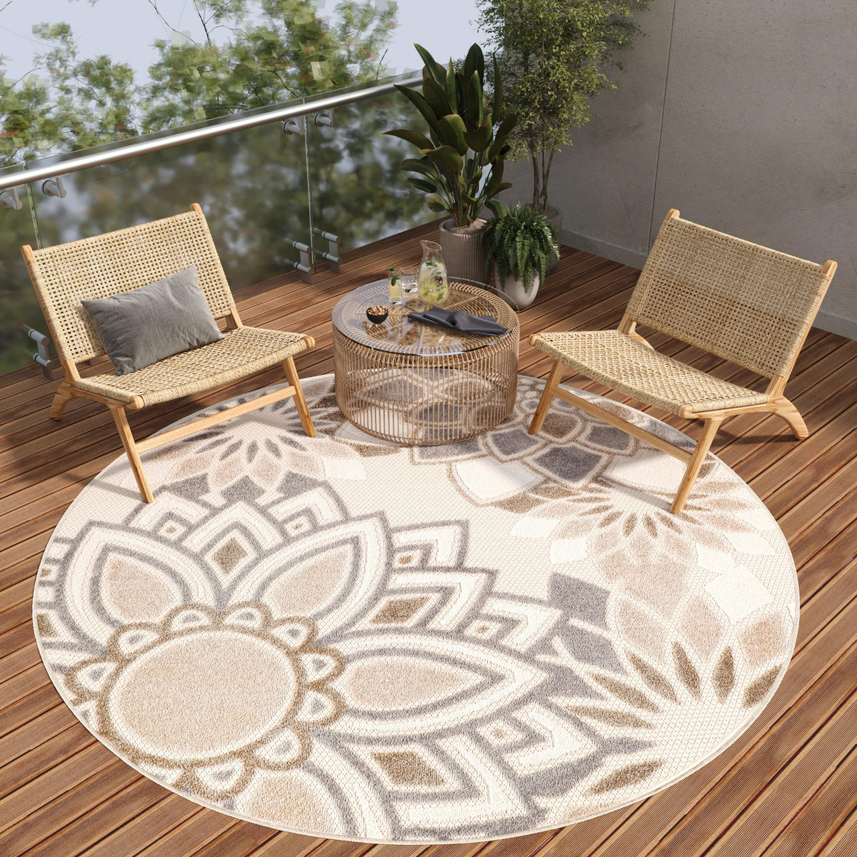 TEPPICH PATIO rund Creme 100/100 cm - Creme, Textil (100/100cm) - Tapiso