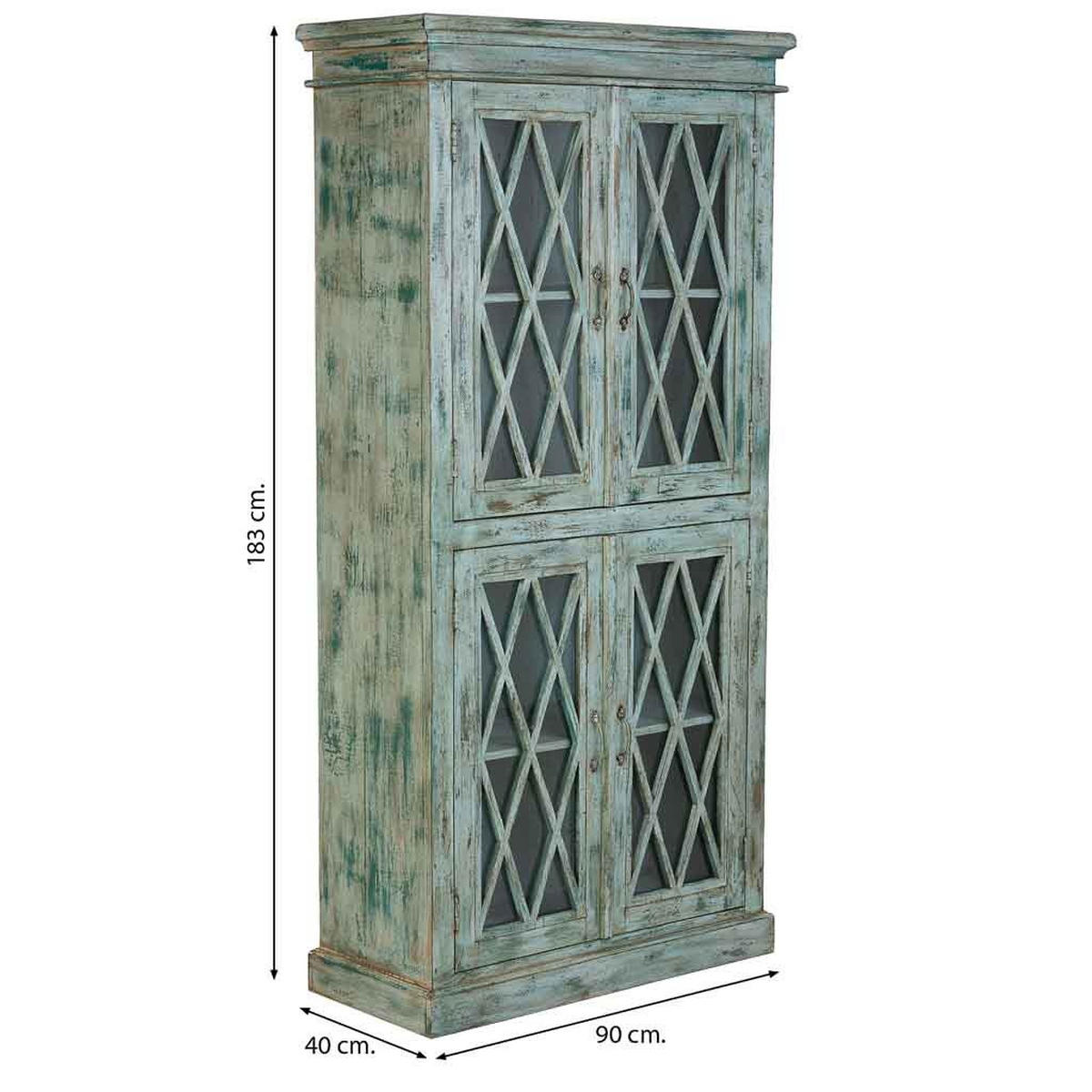 VITRINE aus Holz und Glas mit 2 Türen 90x40x183 cm - Blau, Holz (90/183/40cm) - Wanderlust