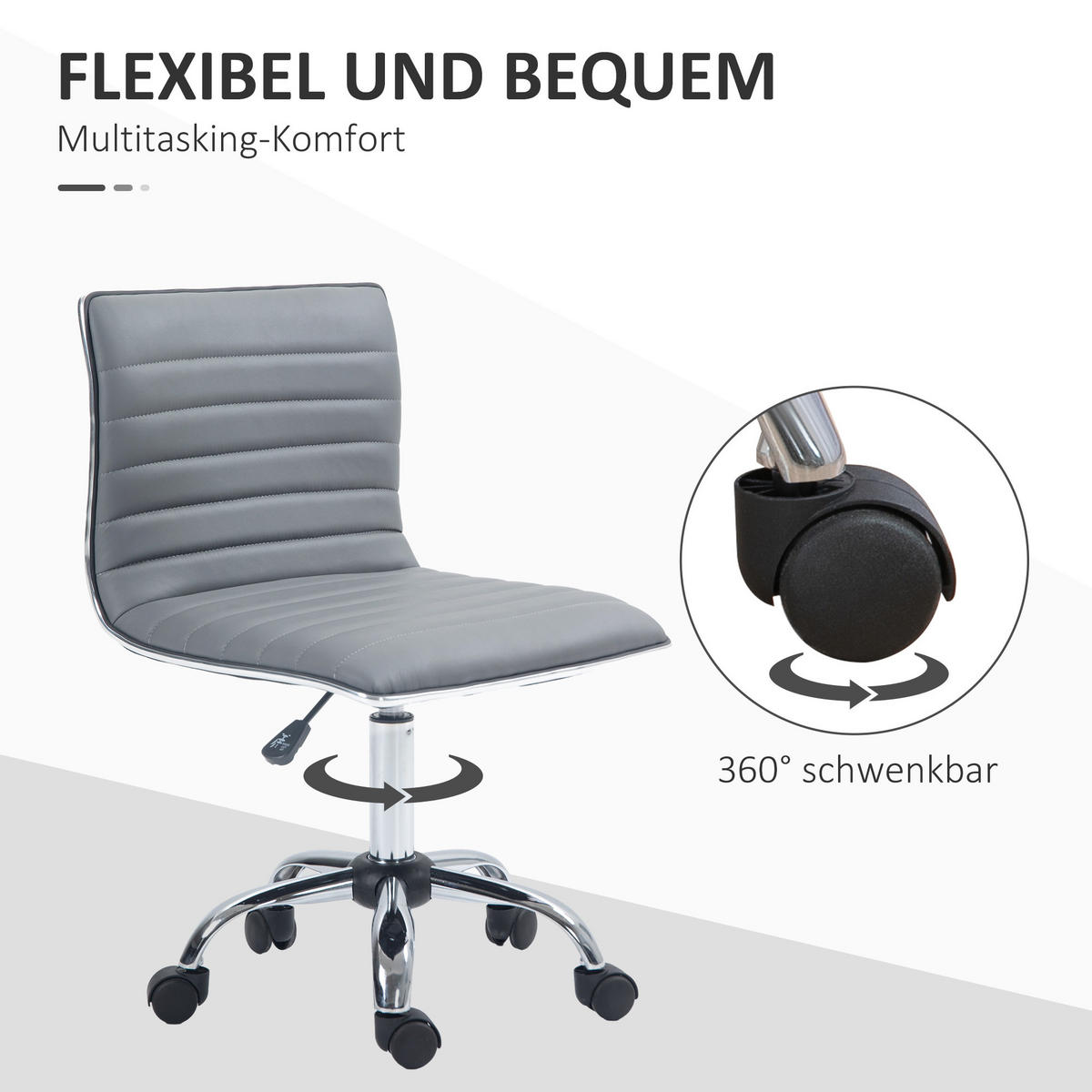 BÜROSTUHL mit Rückenlehne, Hellgrau - Hellgrau, Metall (48/90/52cm) - HOMCOM