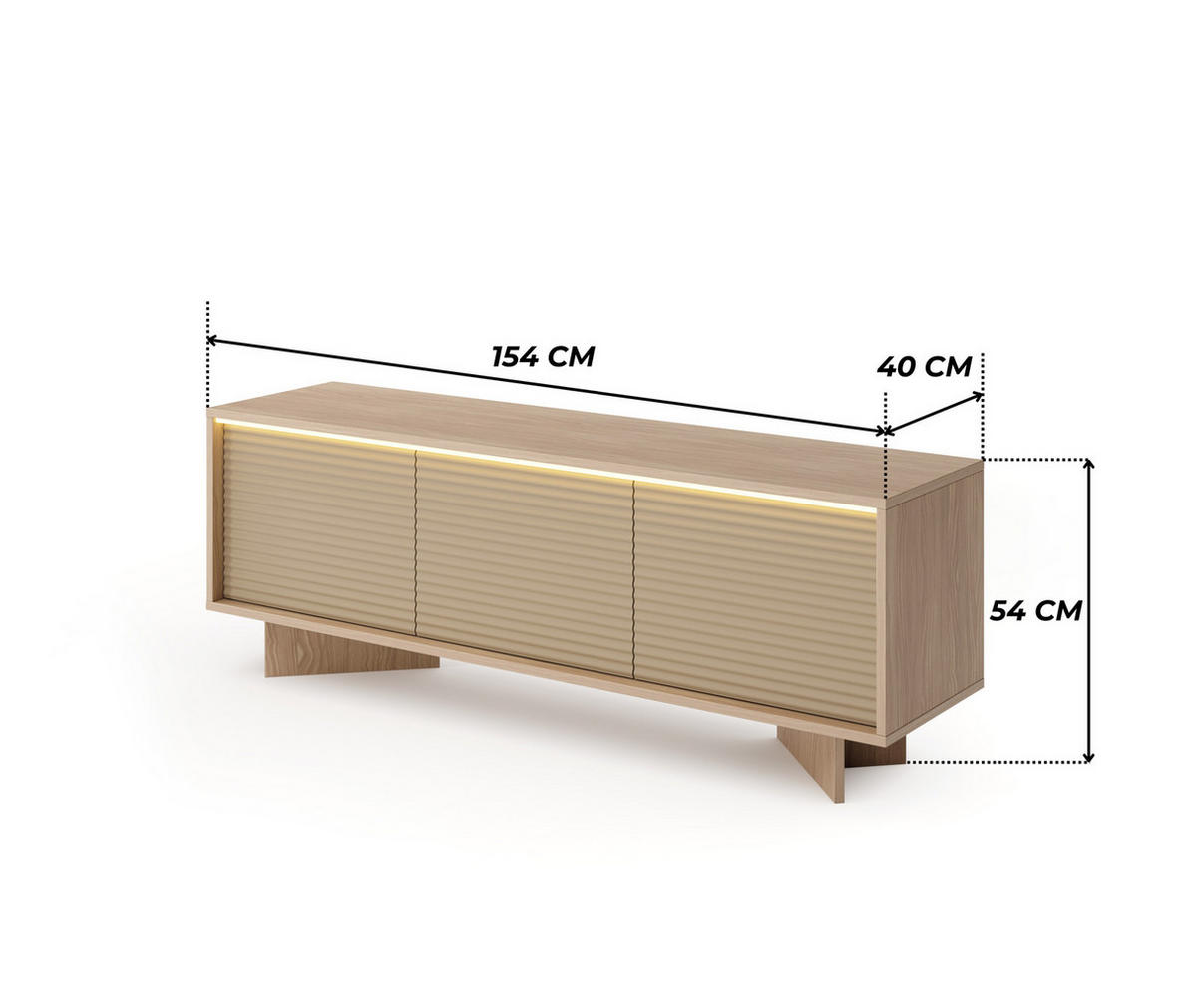 TV-BOARD TORSANO (Bolivar Natur/Cappuccino, 3 Türen, LED-Beleuchtung, Push-to-Open) - Eichefarben/Beige, Holz/Holzwerkstoff (154/54/40cm) - Ravio