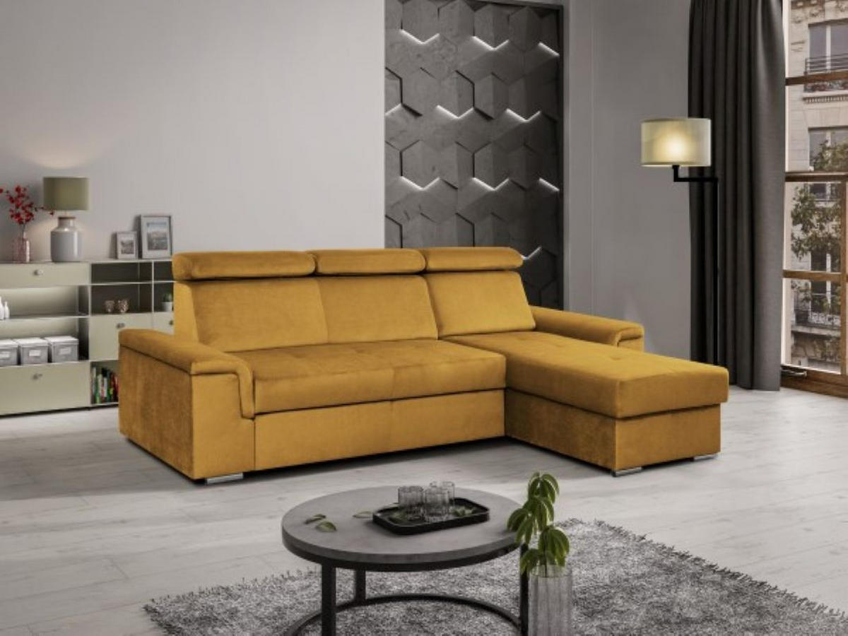 ECKSOFA Monaco L-Form mit Schlaffunktion und Bettkasten 245 cm, gelb - Gelb, Holz/Kunststoff (245/163cm) - Margaret Hadas24