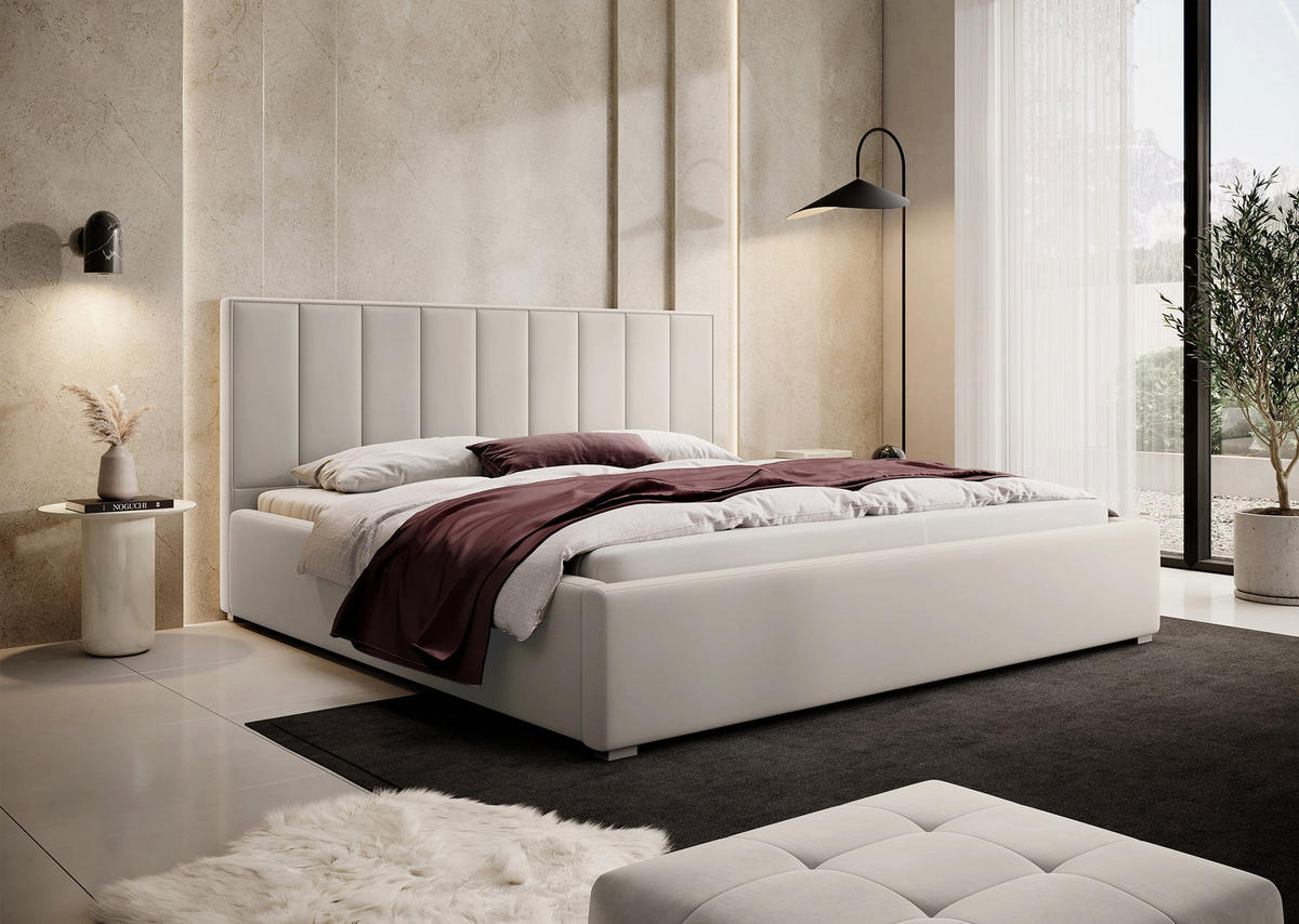 POLSTERBETT Rinus Cremeweiß Plüsch mit Bettkasten 160 cm - Creme, Textil (160/200cm) - Selsey