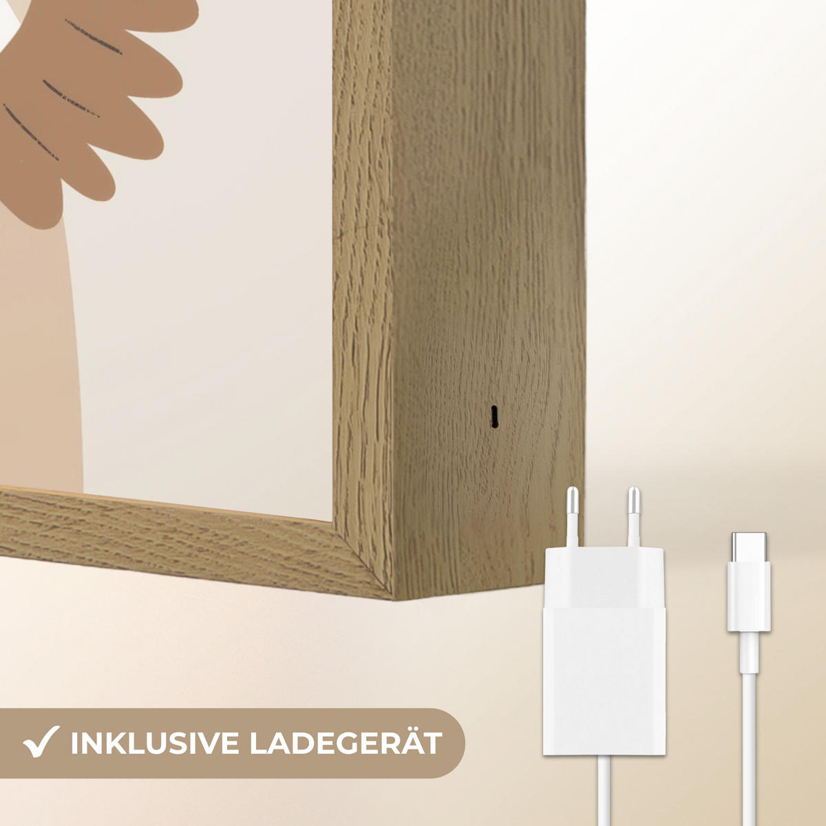 WANDLEUCHTE MIT AKKU Löwe - Beige - Tier - Mutig - Zitat 30x40 cm - Beige, Holzwerkstoff (30/40/8cm) - OnlyWow