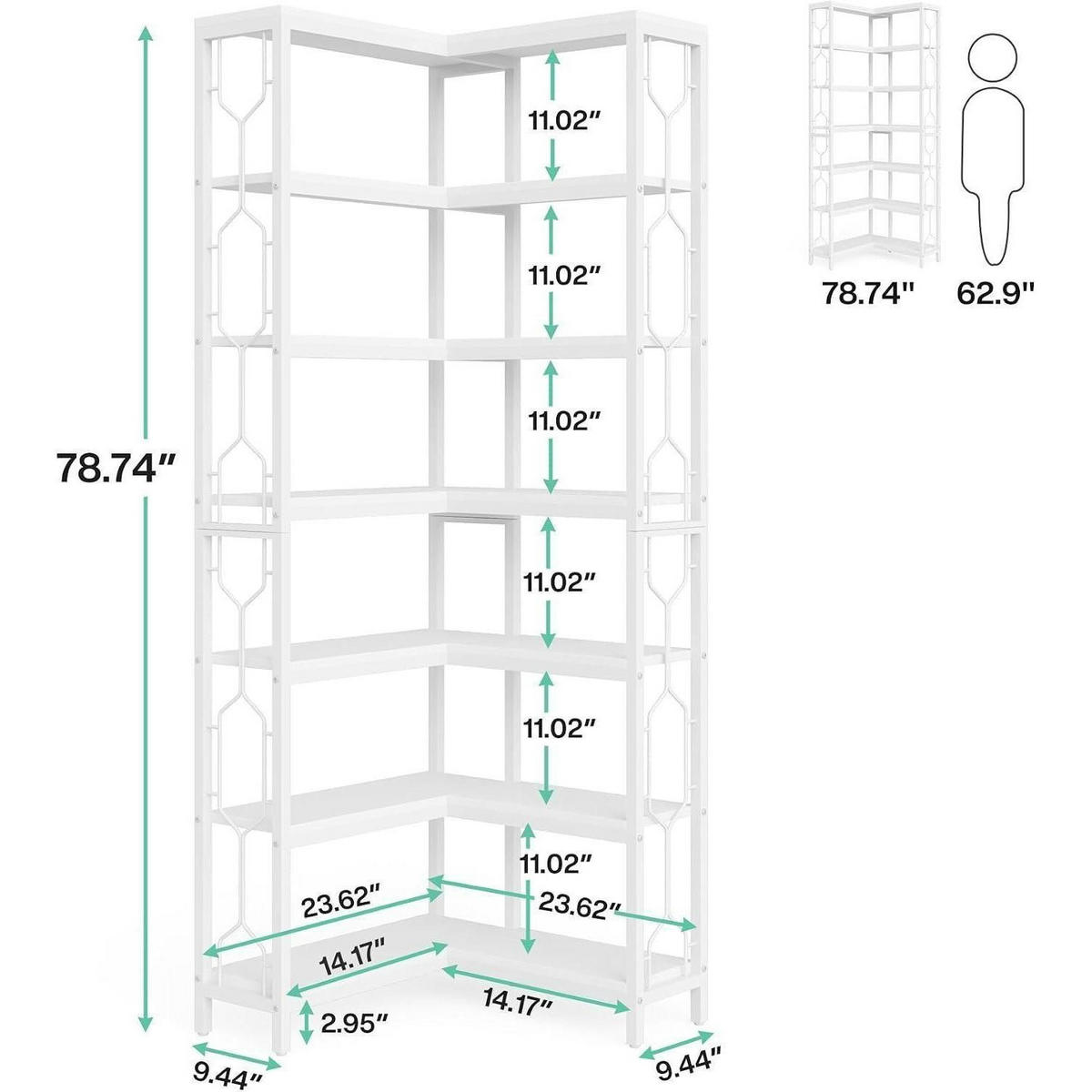 BÜCHERREGAL Eckregal 7-stöckig Weiß - Weiß, Metall (60/200/60cm)