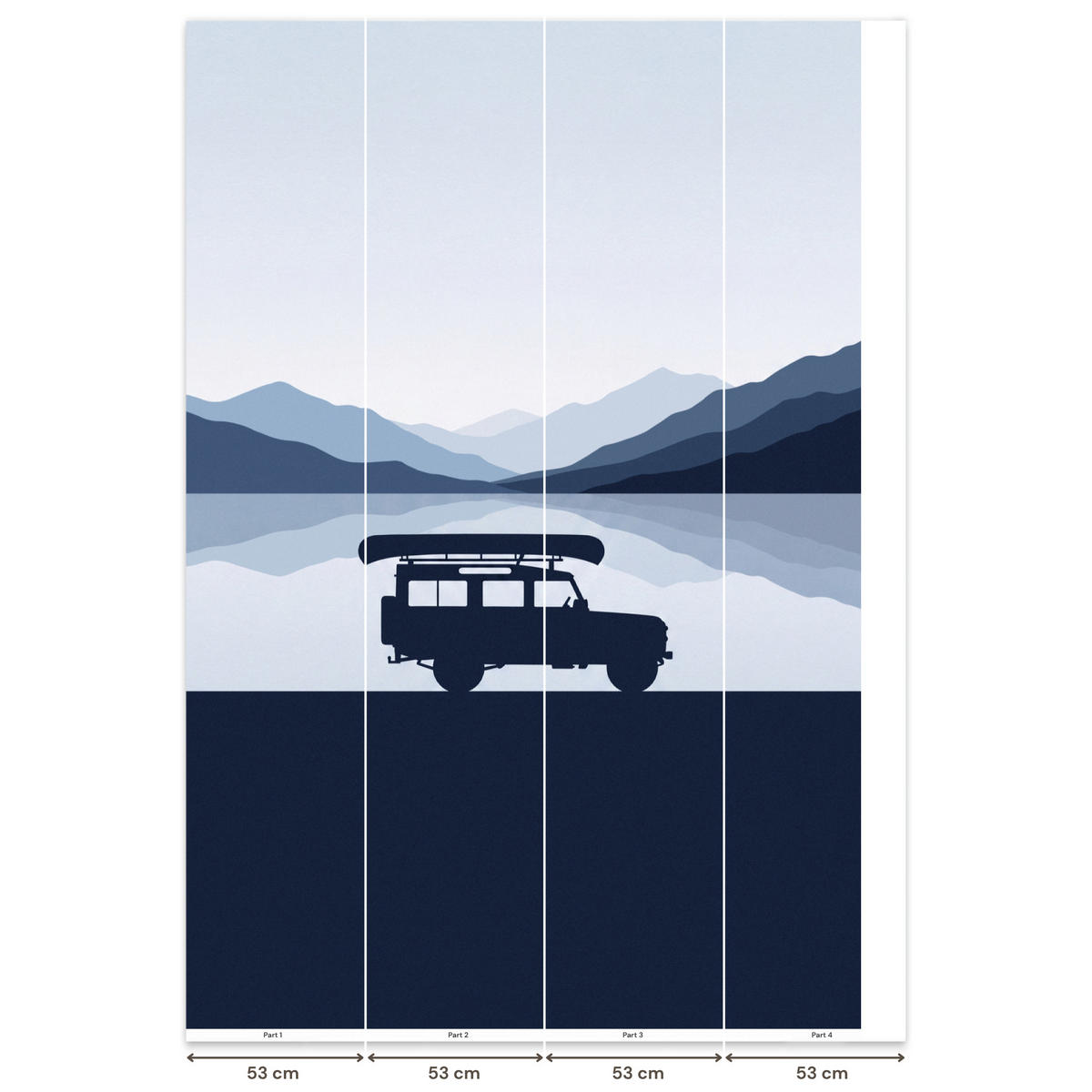 KINDERTAPETE - Auto - See - Berge - Blau - 200x300 cm - Blaugrau, Papier (200/300cm) - OnlyWow