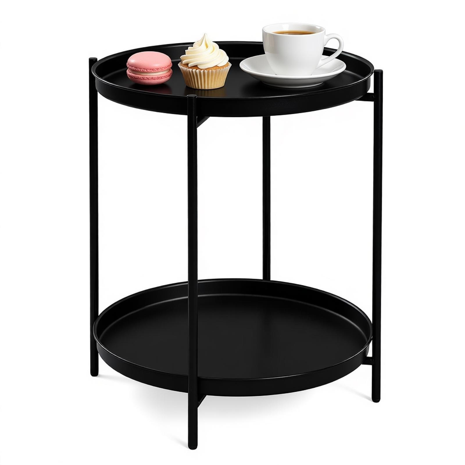BEISTELLTISCH Schwarz mit 2 abnehmbaren Schalen und verstellbaren Füßen 44/44/53 cm - Schwarz, Metall (44/44/53cm) - PANGIVO