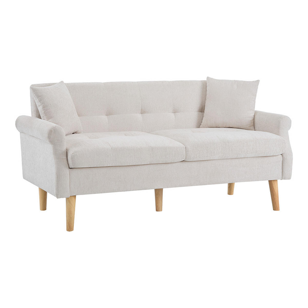 DOPPELSOFA in Beige Chenille-Stoff mit dicken Kissen - Beige, Holz/Textil (74/77/162cm) - KOMHTOM