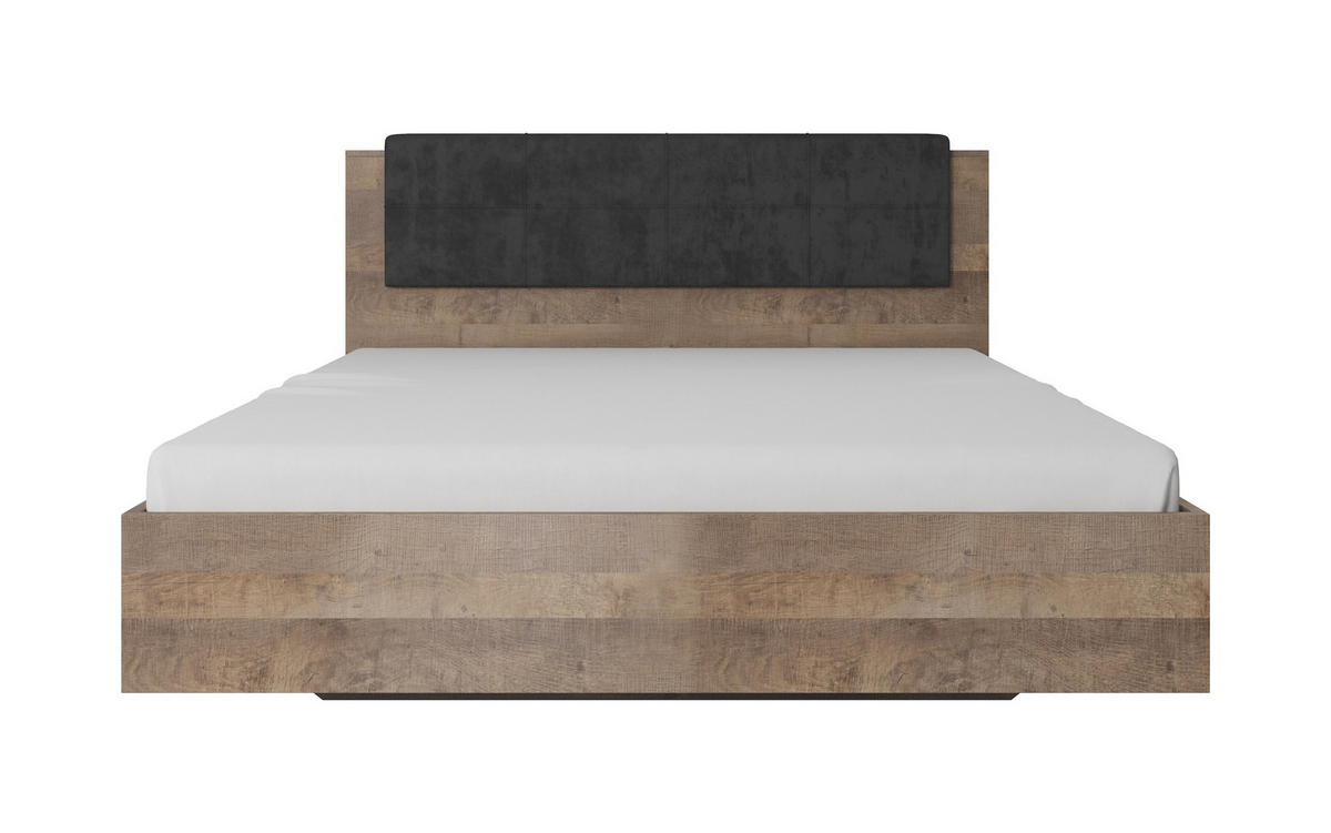 DOPPELBETT MIT NACHTKONSOLEN Arden Sand Grange Eiche / Matera / Schwarz 3-teilig - Braun/Grau, Holz/Holzwerkstoff (160/200cm) - Feldmann-Wohnen