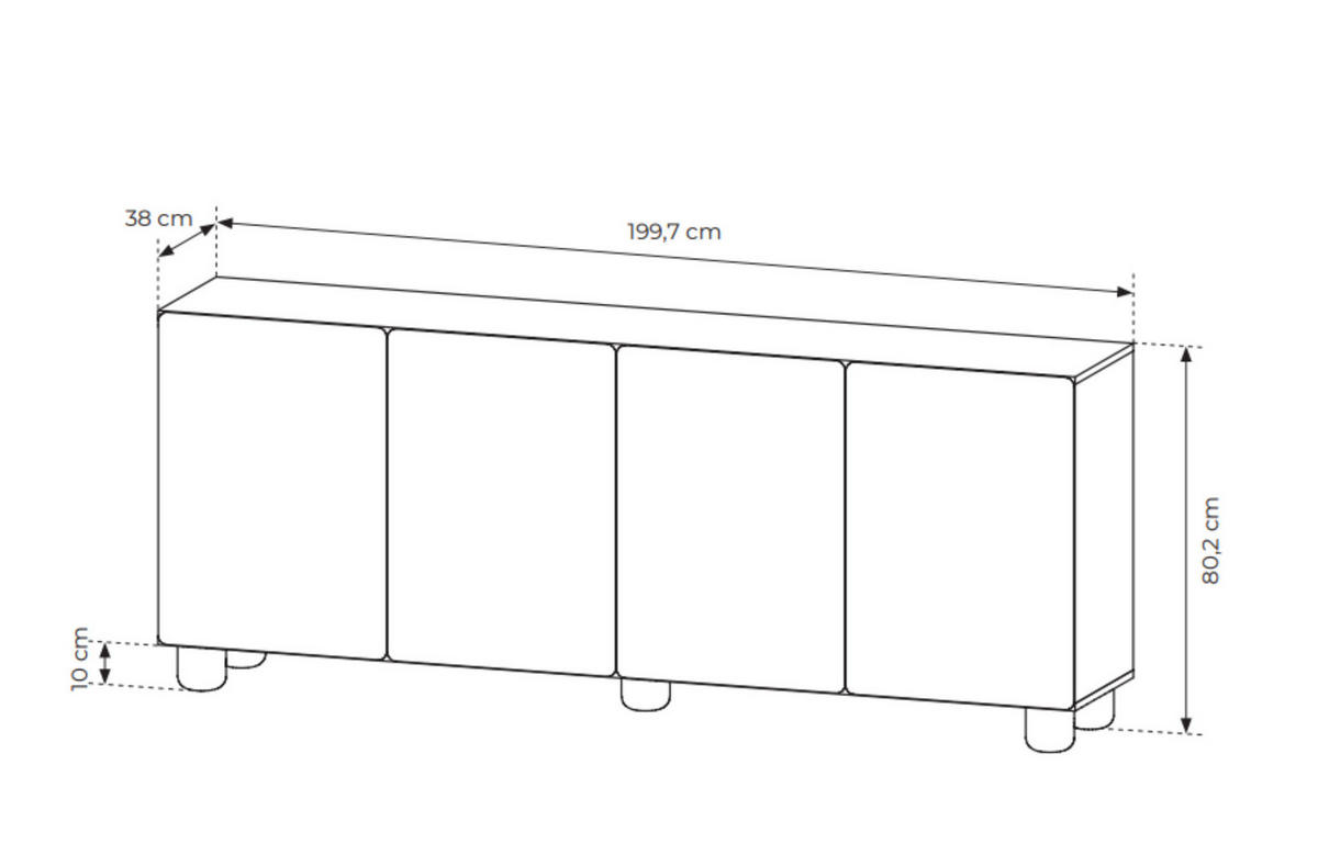 SIDEBOARD Olmo Vicenza Eiche, vierürige Kommode, breite - Alteiche, Holzwerkstoff (200/80/38cm) - Bettso