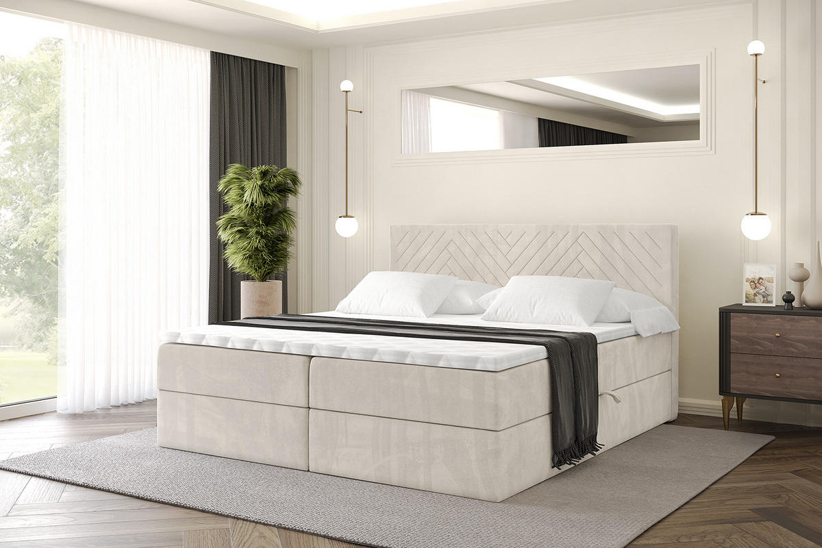 BOXBETT mit Matratze H3 und Lattenrost - VEXA - 160x200 - Beige Casablanca - Beige, Holzwerkstoff/Kunststoff (160/200cm) - ALTDECOR