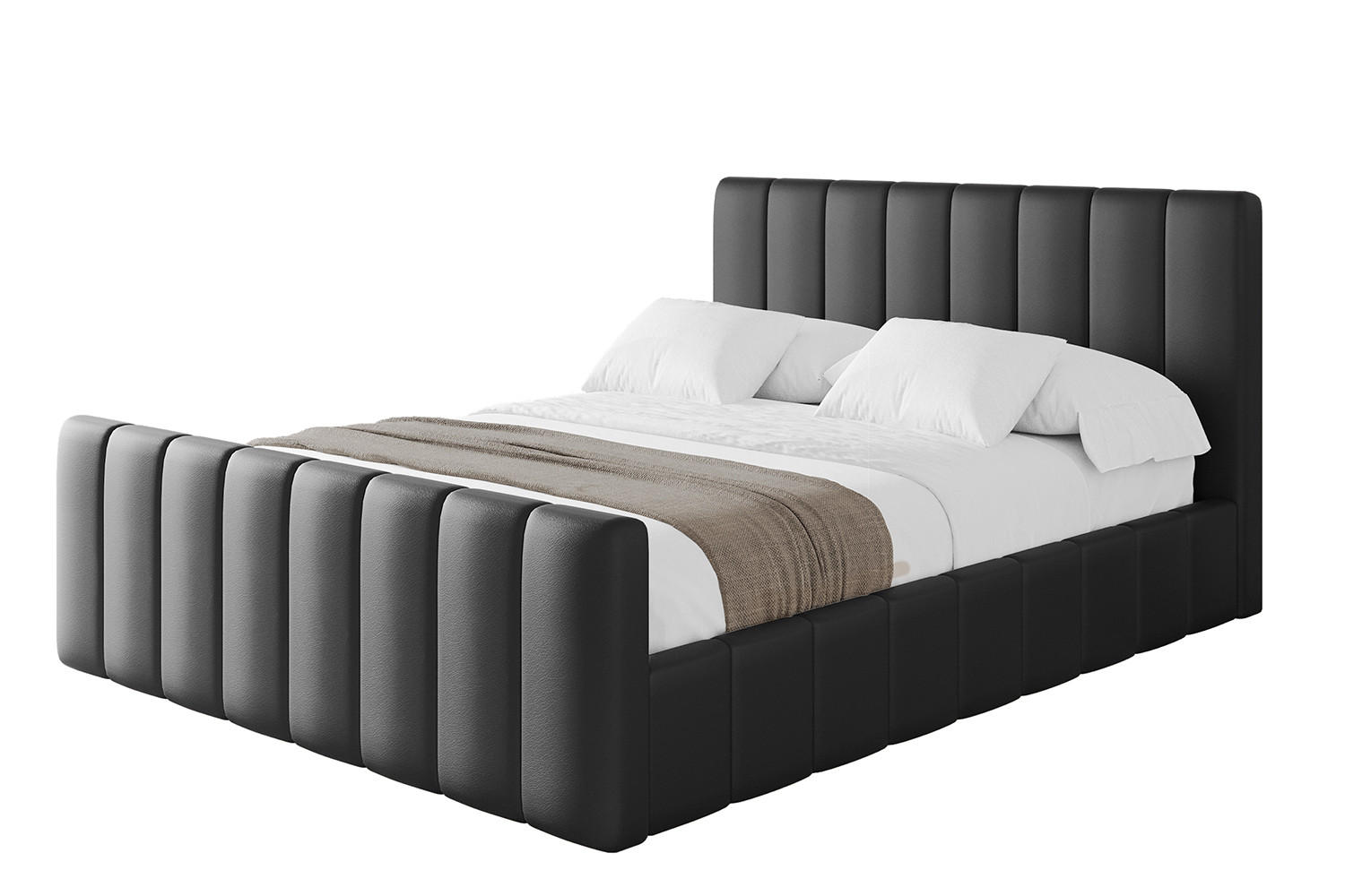 POLSTERBETT mit Bettkasten, Fußteil und Lattenrost, Boxbett mit Matratze H3/H4 - FINO-Z 180x200 Schwarz Kunstleder - Schwarz Hochglanz, Holzwerkstoff/Textil (180/200cm) - ALTDECOR