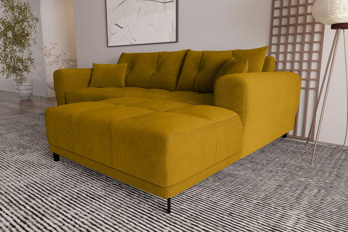 ECKSOFA Massimo Cordstoff Goldfarben inkl. Schlaffunktion Rechts - Goldfarben/Schwarz, Textil/Metall (246/177cm) - 99rooms
