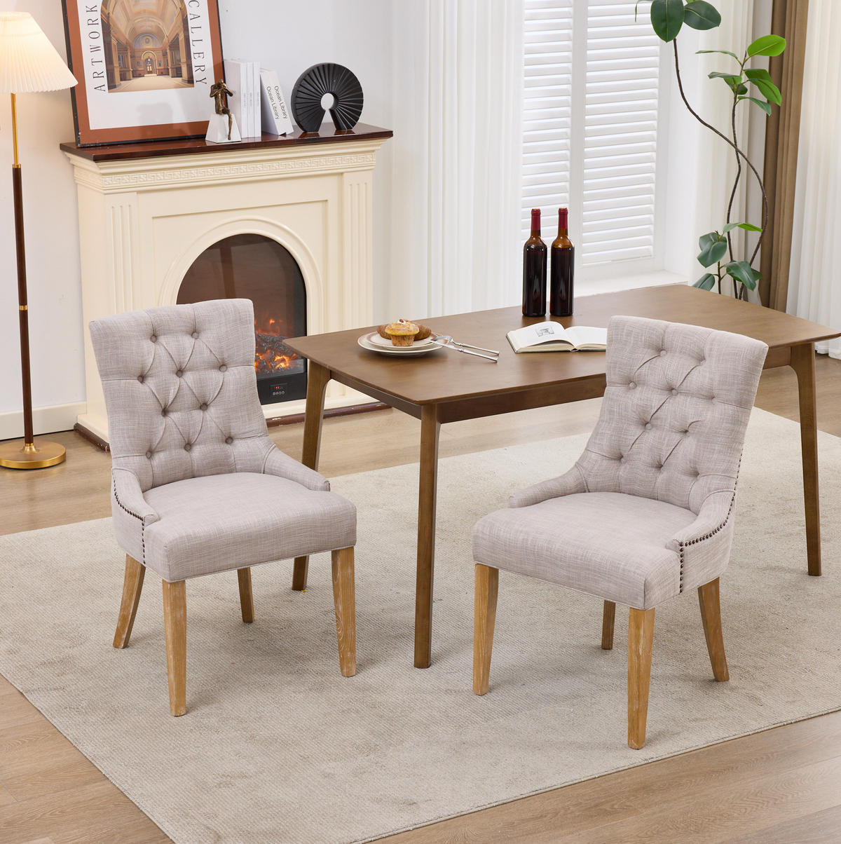 SESSEL Stoffbezug Beige Eiche massiv 2er-Set - Beige, Metall (63/92/56.5cm) - Meubliv