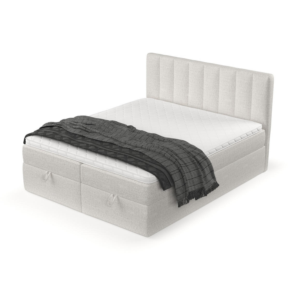 BOXBETT Lusso 140/200 cm Hellbeige im Riva Stoff - Sandfarben/Schwarz, Holz/Holzwerkstoff (140/200cm) - AltaBeds