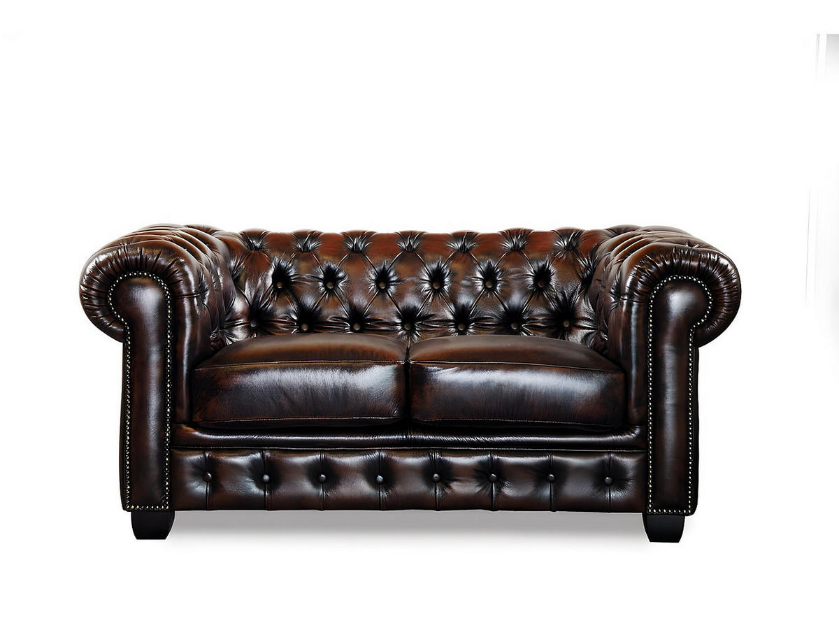CHESTERFIELD Garnitur 3+2 - Büffelleder - Braun - BRENTON - Braun, Leder (201/73/96cm) - Vente-Unique