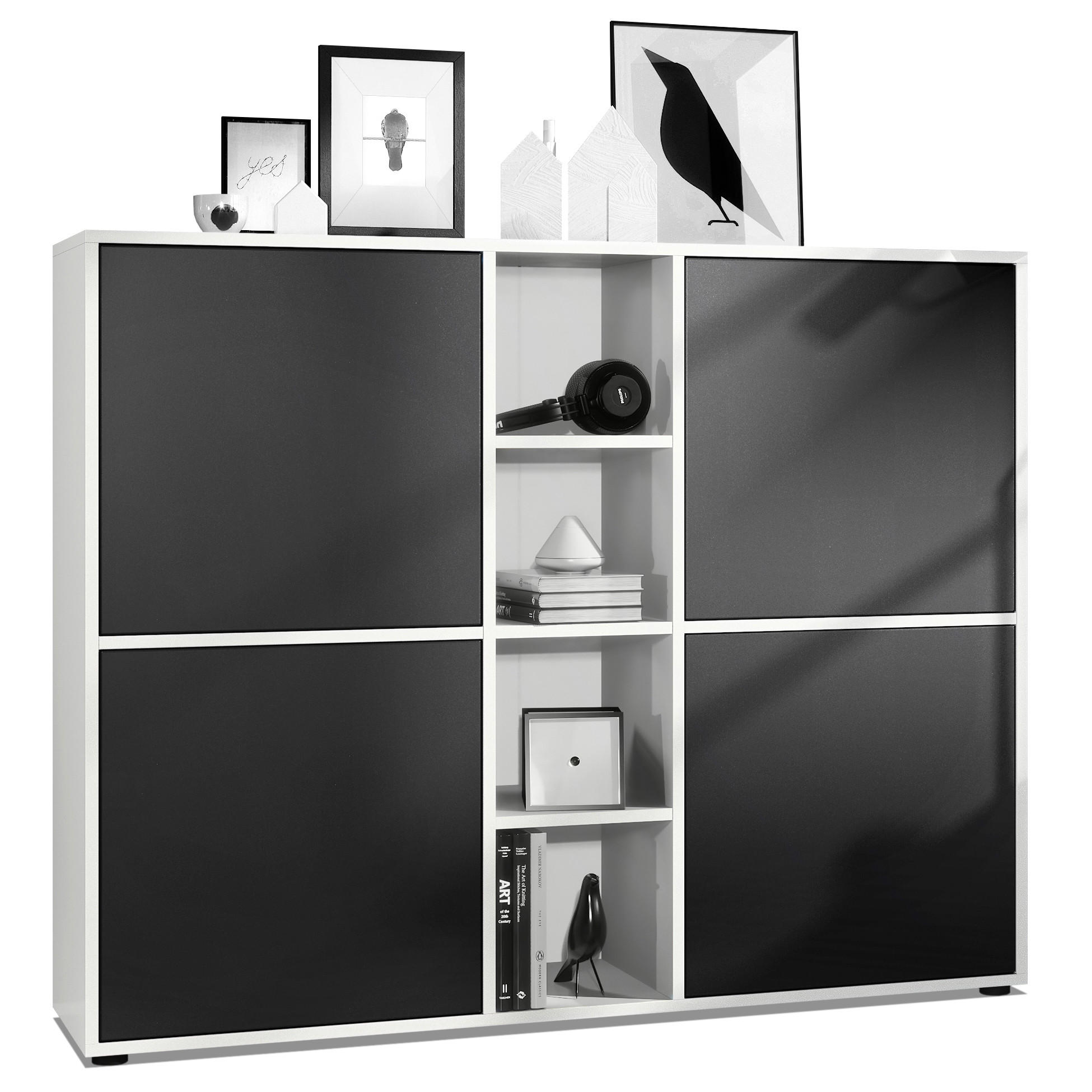 Vladon Highboard Schwarz 130.5x105.5x35.5 cm