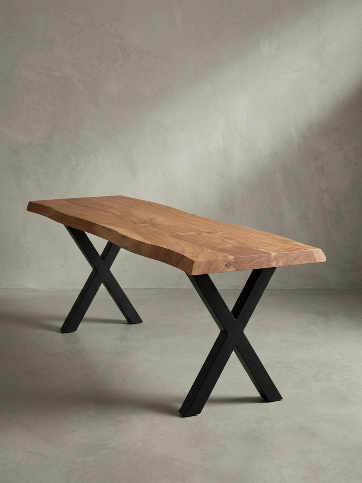 SITZBANK – Akazie/Massivholz/Metall, 120x40x45,5 cm, Baumkante, ohne Lehne - Schwarz/Braun, Holz/Metall (120/46/40cm) - KADIMA DESIGN