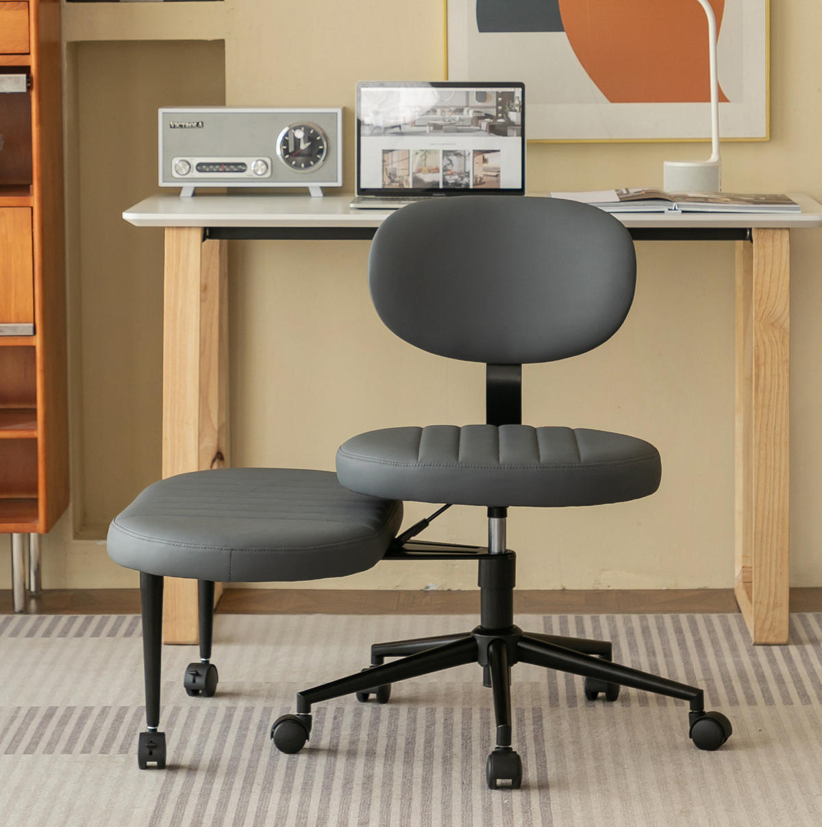 BÜROSTUHL ergonomisch drehbar Stoff Grey armlehnensfrei - Grau, Kunststoff (40/92/69cm) - Meubliv