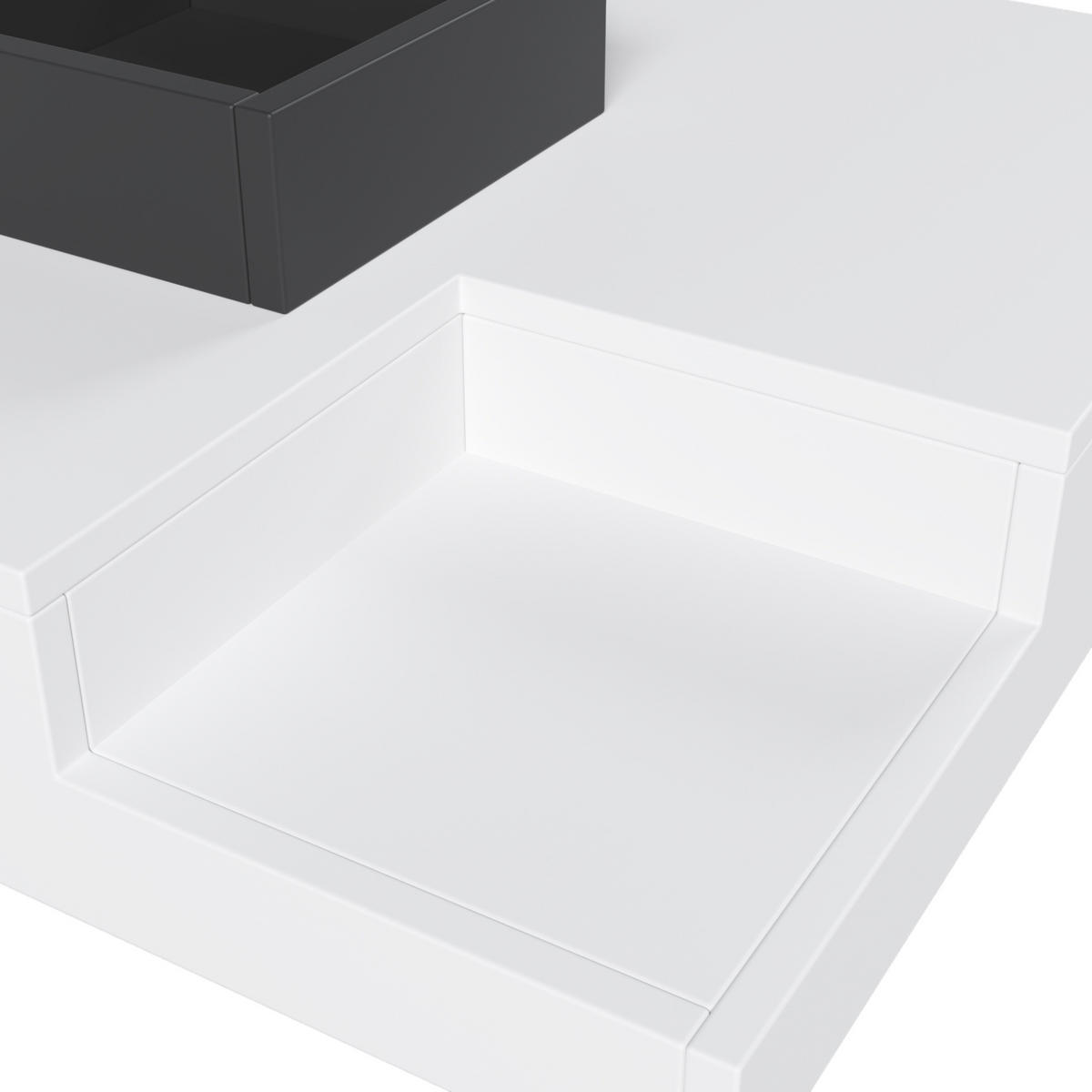 COUCHTISCH 72/72/30 cm in Weiß/Schwarz mit LED-Beleuchtung und Aufbewahrungsbox - Weiß, Holzwerkstoff (72/72/30cm) - Flora Grace