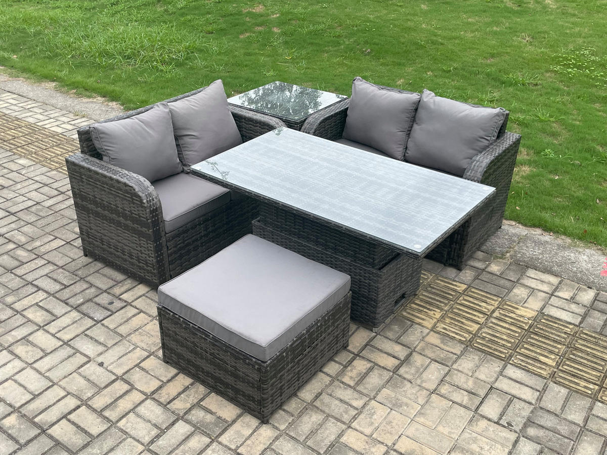 GARTENMÖBELSET Polyrattan 5-Sitzer - Dunkelgrau, Metall - Fimous
