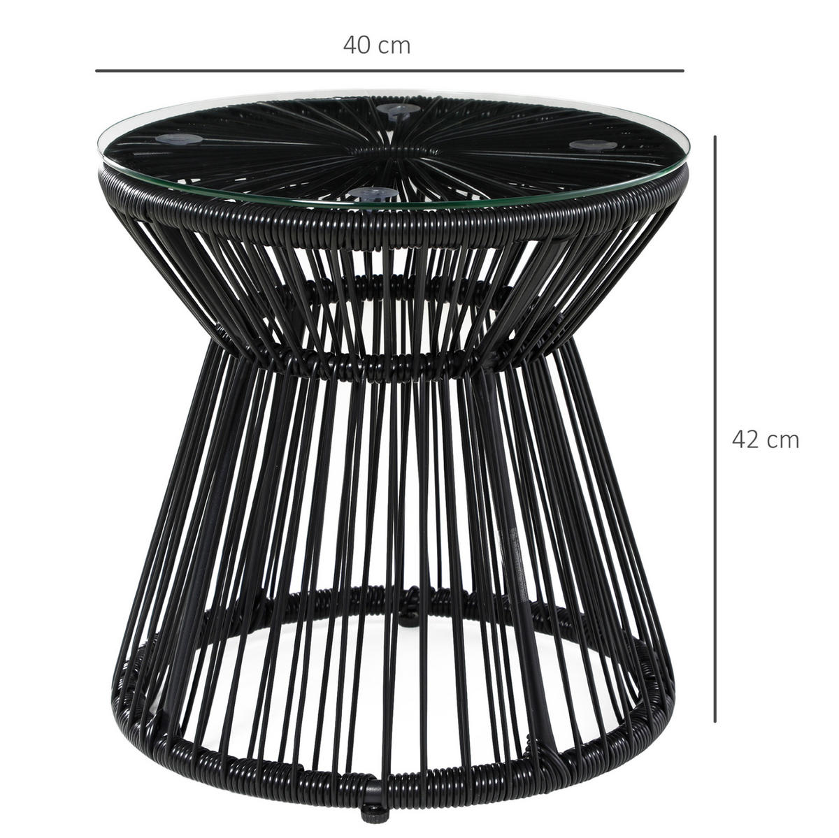 GARTENTISCH Beistelltisch 40/40/42 cm aus PE-Rattan mit gehärteter Glasplatte Schwarz - Schwarz, Metall (40/40/42cm)