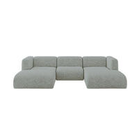 WOHNLANDSCHAFT MIRA-U1 317x179x70 Grün Velours - Schwarz/Hellgrün, Holzwerkstoff/Kunststoff (317/70/179cm) - ALTDECOR