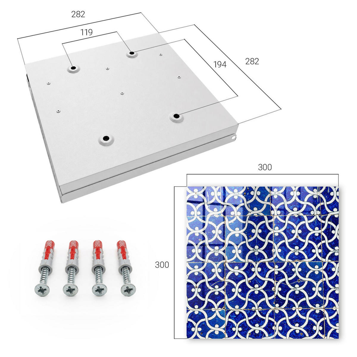 SCHLÜSSELBOX Weiß 30x30 cm – Türöffnung nach rechts - Geometrische Fliesen - Blau, Metall (30/30/5cm) - TULUP