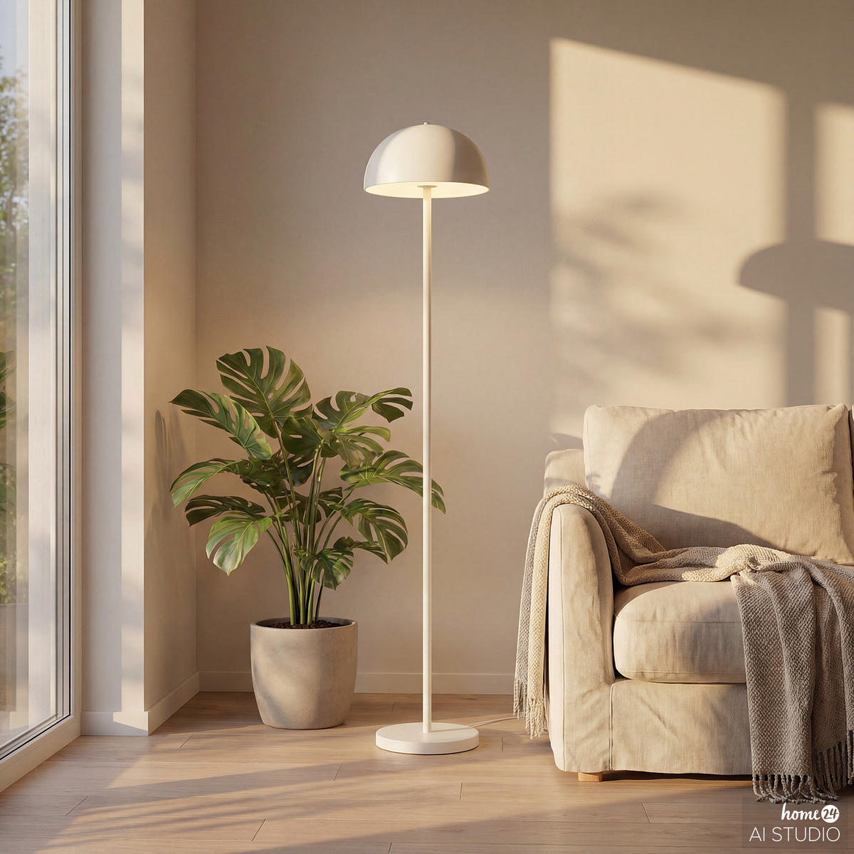 AKKU-STEHLEUCHTE - Dimmbar - Eisen / Kunststoff - Beige, Kunststoff/Metall (18/18/120cm) - home24