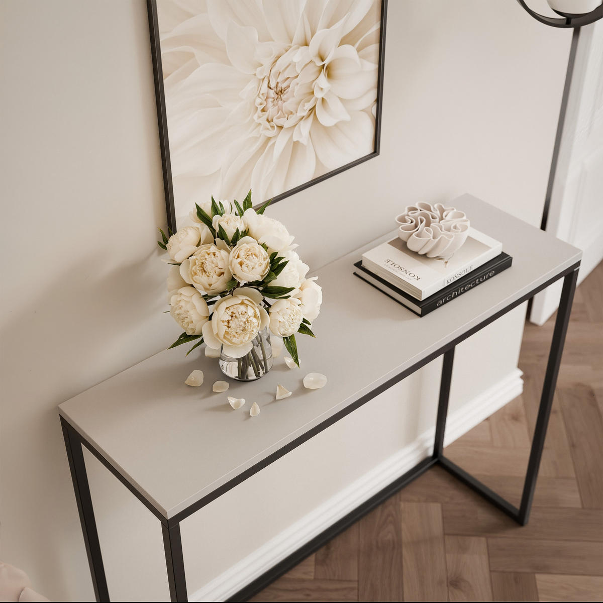 KONSOLENTISCH LORA 80 cm, Schwarz / Cashmere - Kaschmir/Schwarz, Metall (30/80/80cm) - Idohome