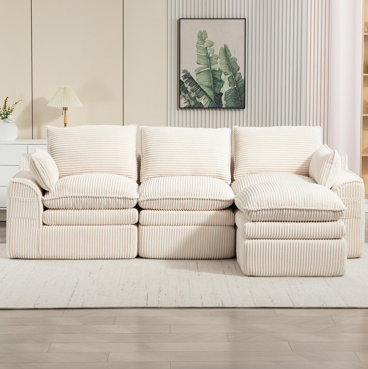 SOFA modular mit Hocker 263 x 167 cm Cord Beige - Beige, Kunststoff (167/263cm) - Meubliv