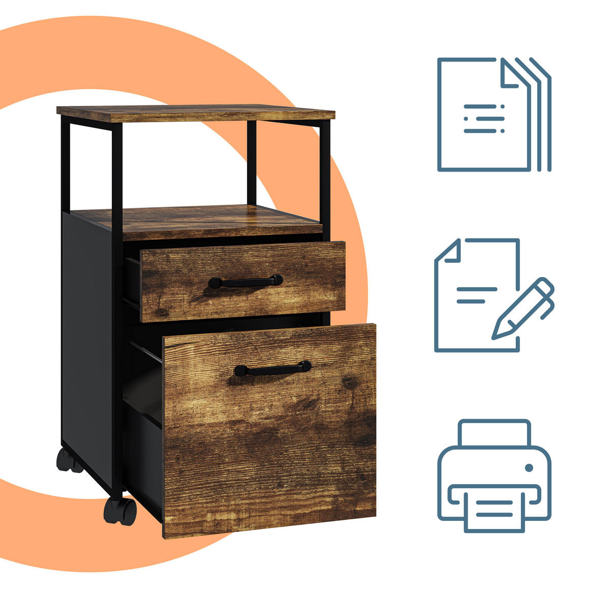 KONTAJNER na kolieskach - viacfarebná, kov/kompozitné drevo (42/66.5/44cm) - Relaxdays