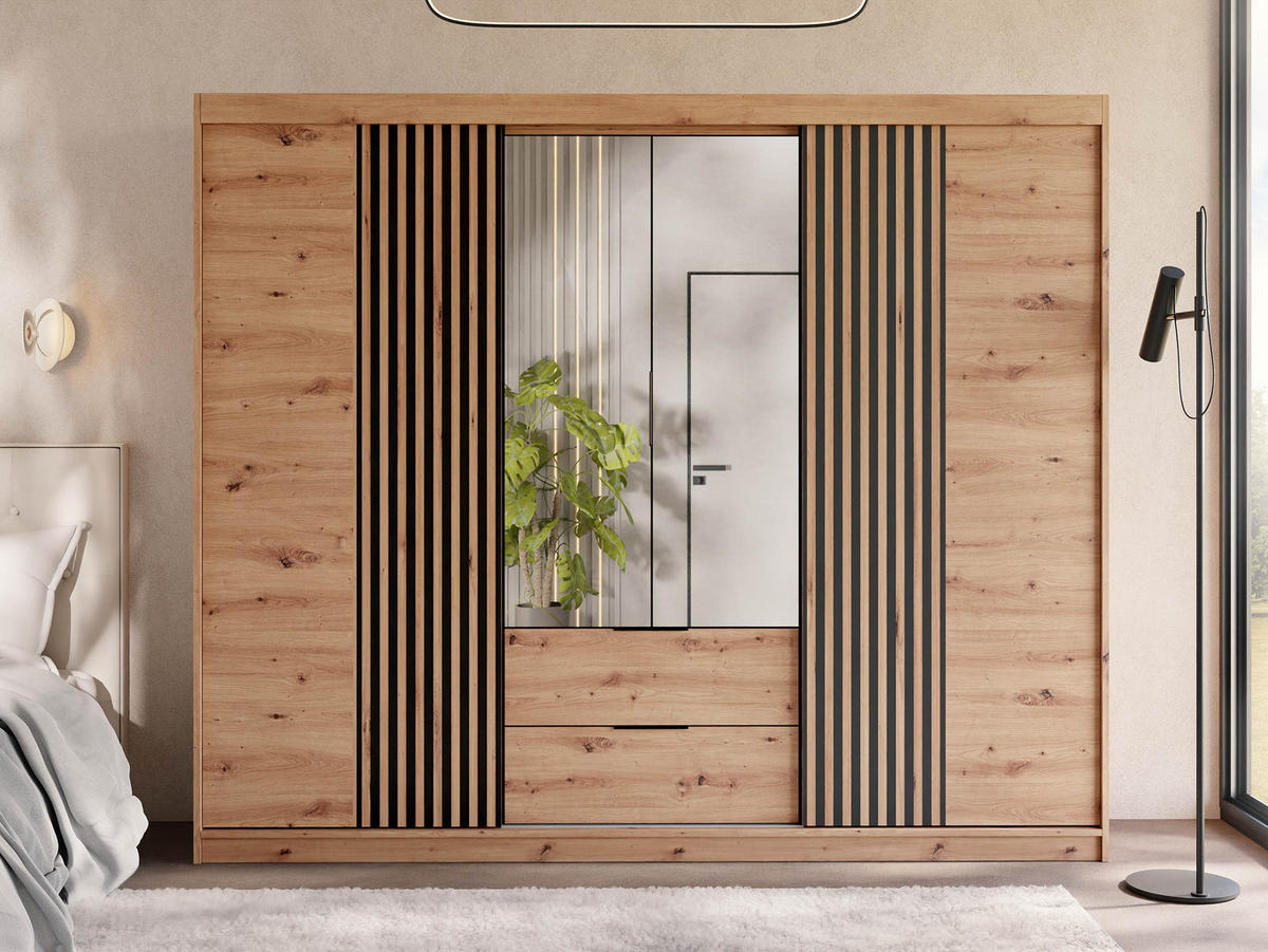 KLEIDERSCHRANK Majorka 250 - Schwarz/Eiche Artisan, Holzwerkstoff/Kunststoff (250/213/60cm) - MIRJAN24