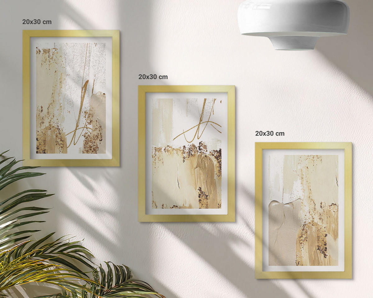 WANDBILDER 3er Set - 20x30 cm Goldrahmen - Abstrakte Muster beige weiß - Goldfarben, Kunststoff (20/30cm) - ArtPrintCave
