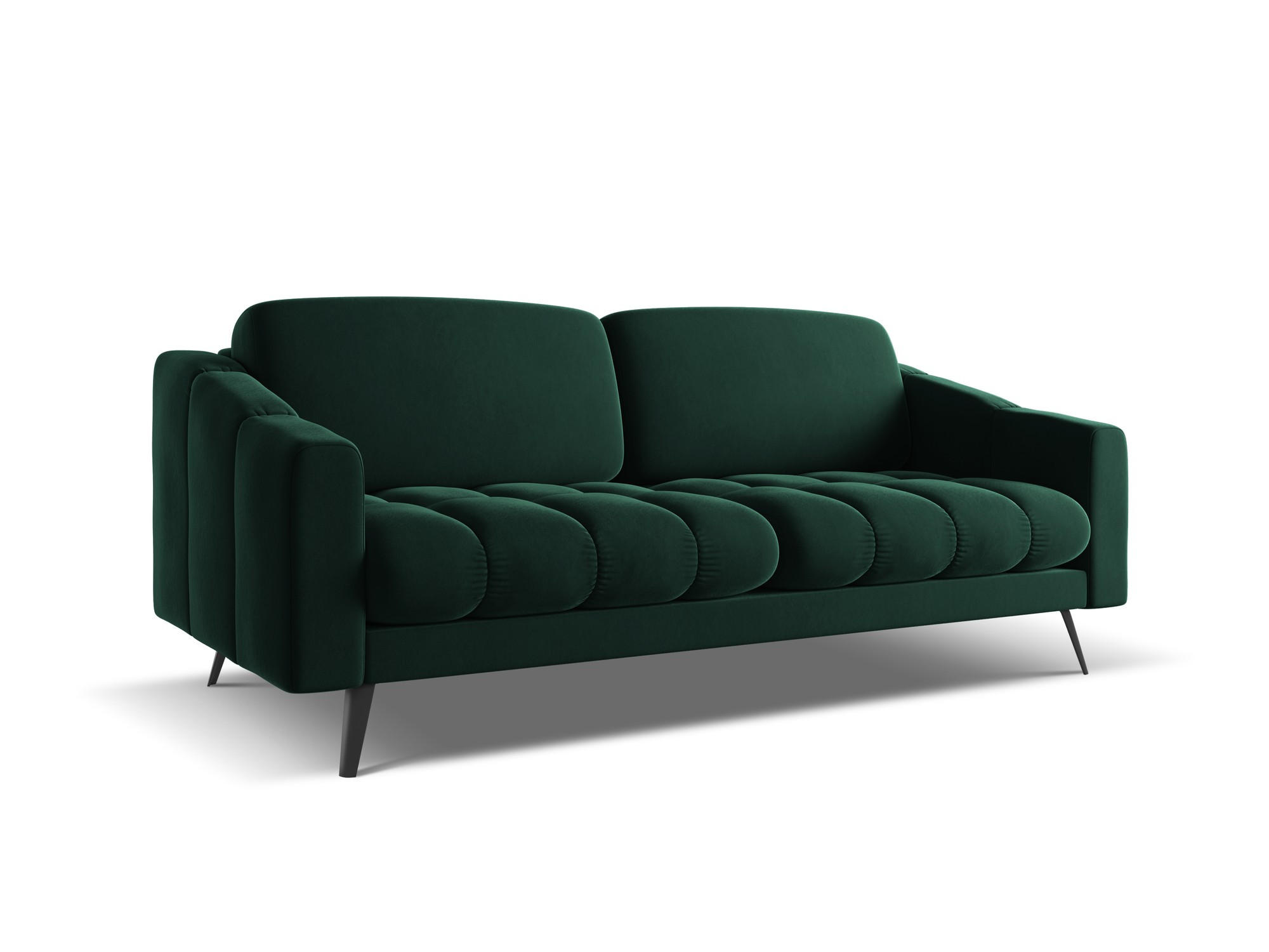 3-SITZER SOFA Samt Stoff Grün - Dunkelgrün/Schwarz, Textil/Metall (202/80/95cm) - Makamii