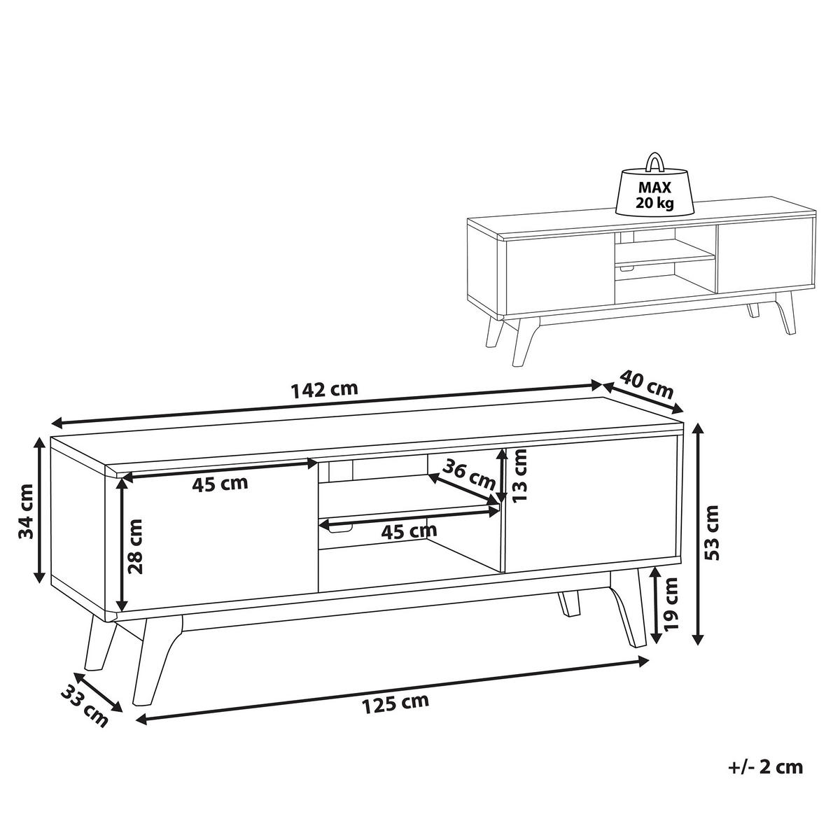 TV-MÖBEL Dunkelbraun, Weiß ROCHESTER 40/142/53 cm - Dunkelbraun, Holzwerkstoff (142/53/40cm) - Beliani
