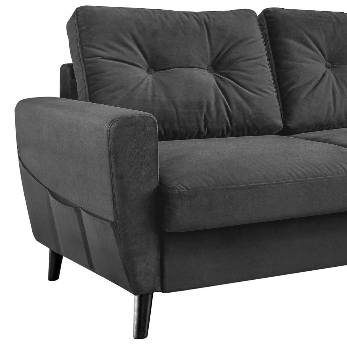 ECKSOFA mit Longchair - Dunkelgrau/Schwarz, Buchenholz/Textil (233/148cm) - home24