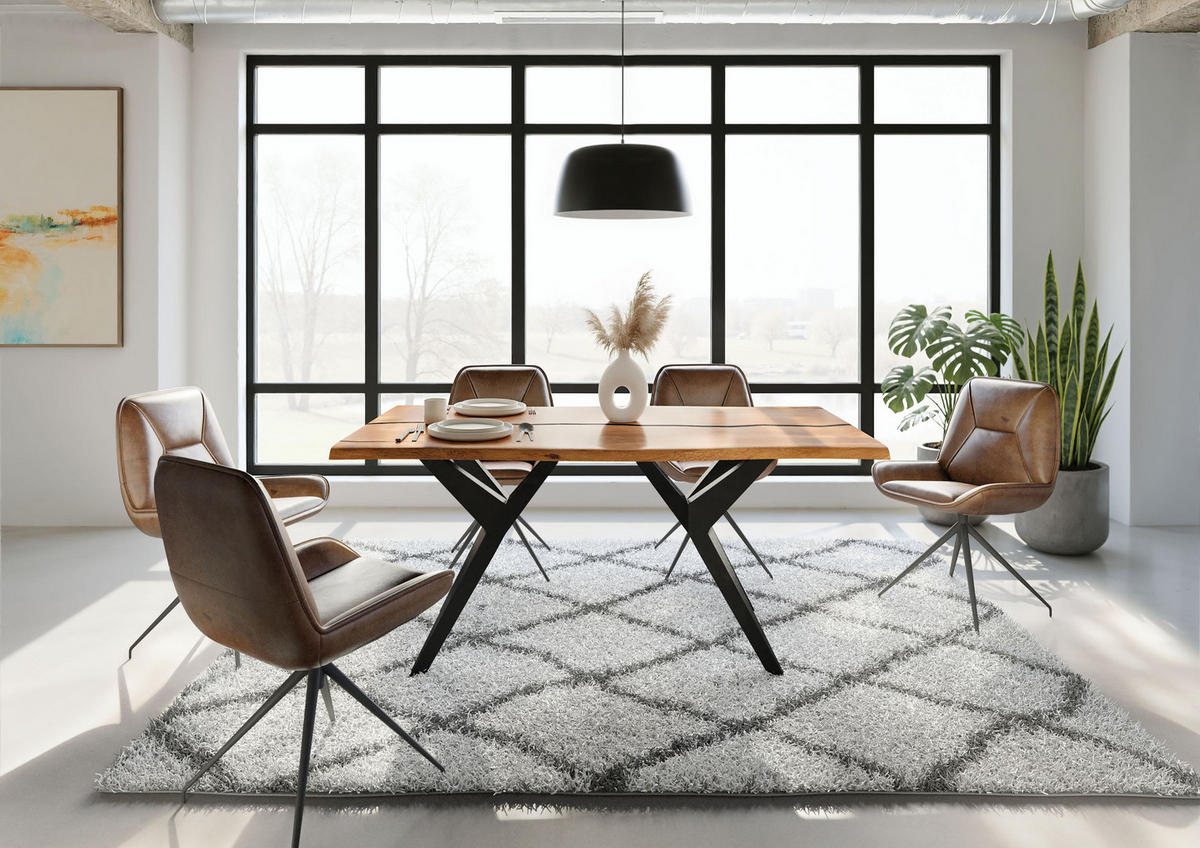 BAUMTISCH Akazie 160x90x76 natur lackiert / Epoxid schwarz, Sterngestell anthrazit matt EPOXY - Braun, Holz (90/160/76cm) - Massivmoebel24