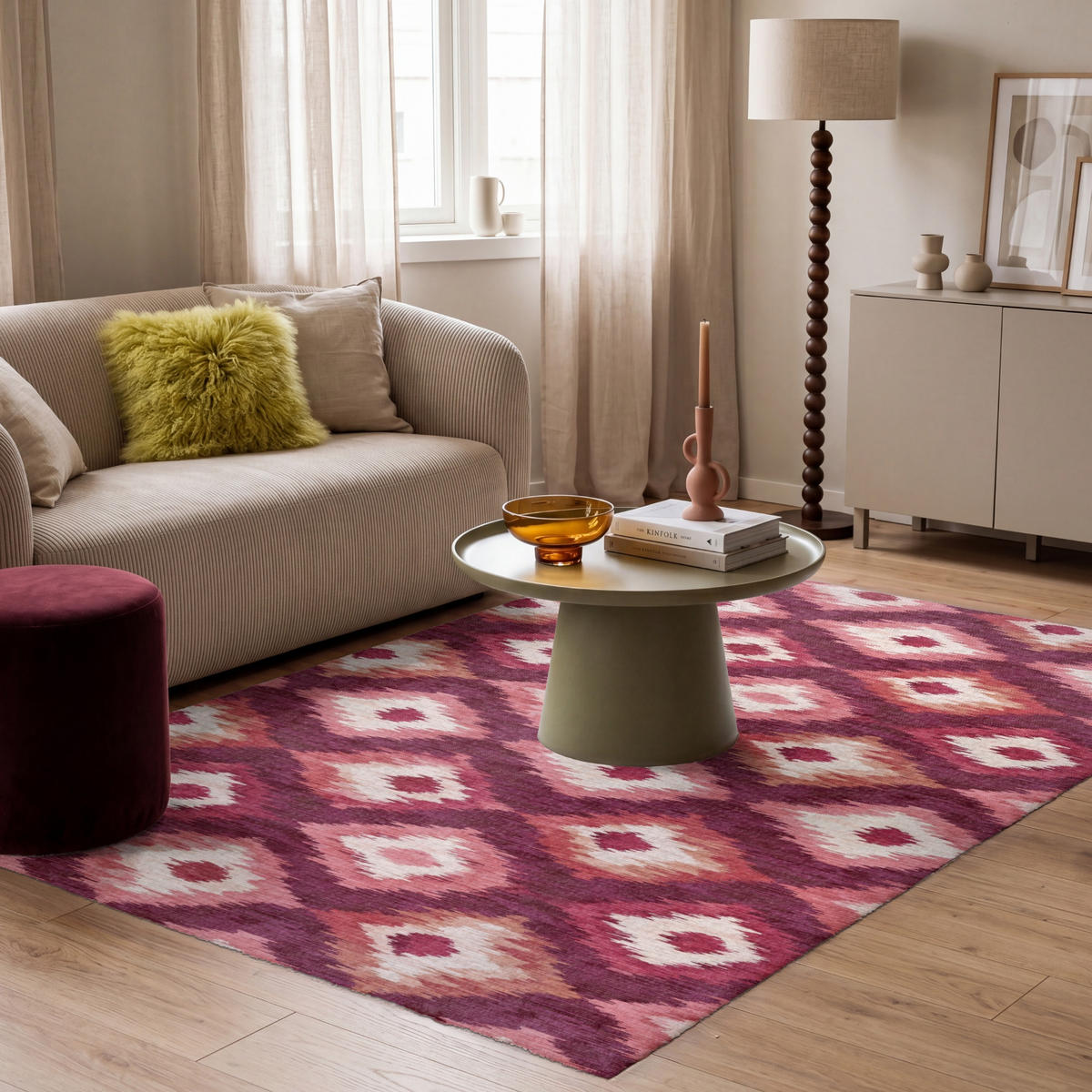 KOBERCE - Diamantové tvary - Ružová - Vzor - Textúra - 180x120 cm - bordová, textil/plast (180/0.4cm) - OnlyWow