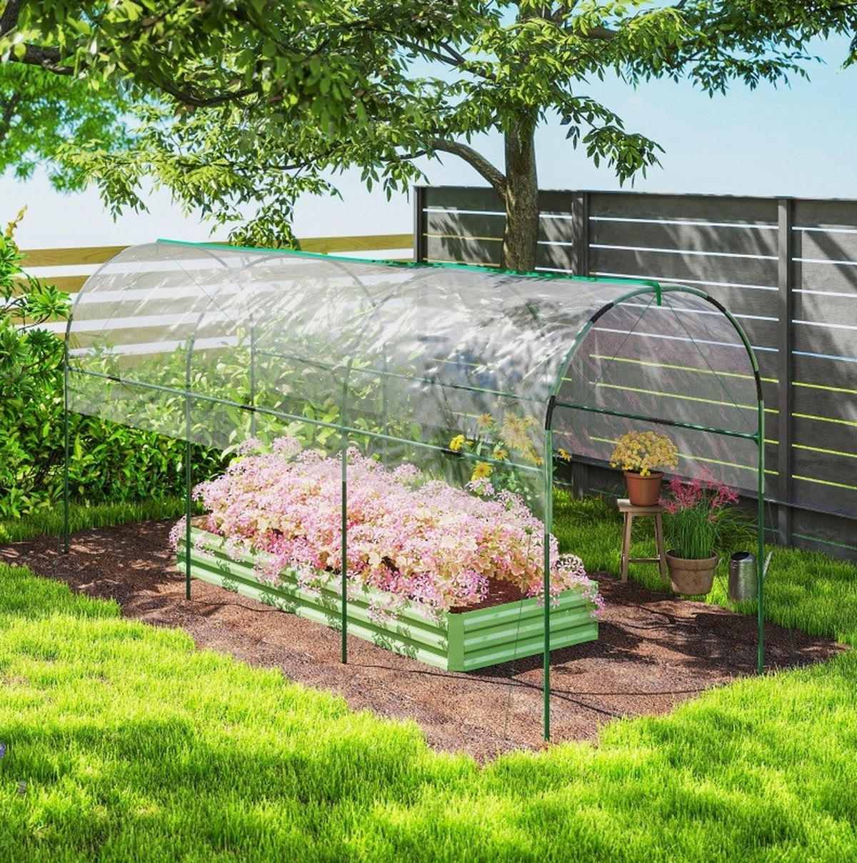 GEWÄCHSHAUS aus Edelstahl 400x123x171 cm in Transparent mit Erdspießen - Transparent, Metall (123/171/400cm) - Modfu