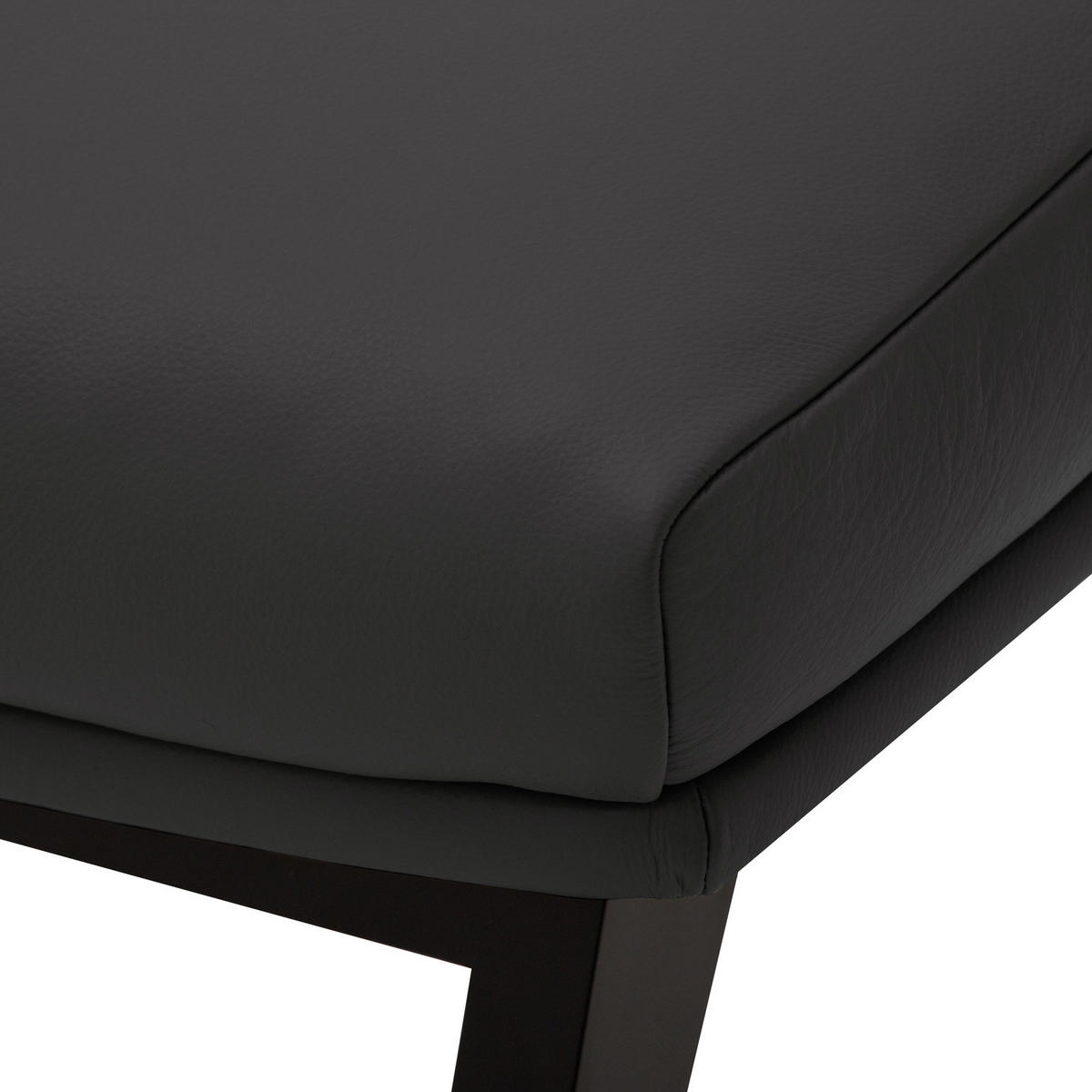 POLSTERHOCKER mit Holzfüßen - Schwarz/Grau, Leder/Eichenholz (51/37/41cm) - home24