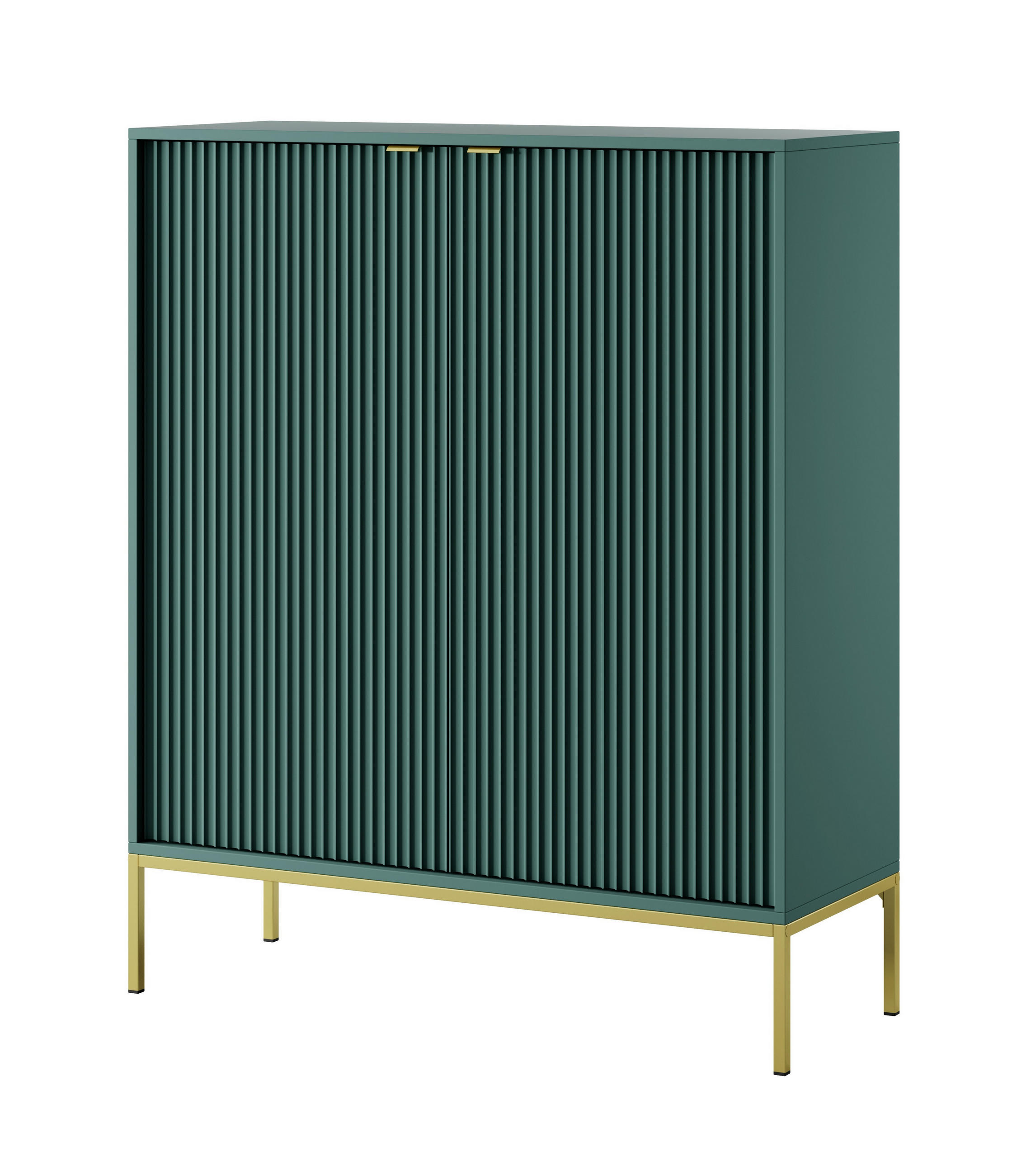 SIDEBOARD Eternas 2T Grün 104/125/39 cm – goldene Füße, mit geriffelten Fronten - Goldfarben/Grün, Holzwerkstoff (104/125/39cm) - AX Living