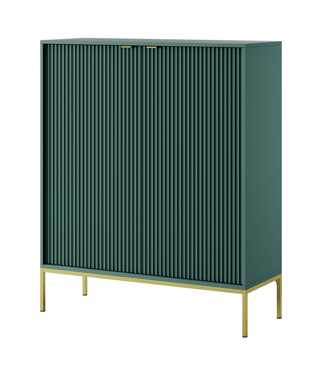 SIDEBOARD Eternas 2T Grün 104/125/39 cm – goldene Füße, mit geriffelten Fronten - Goldfarben/Grün, Holzwerkstoff (104/125/39cm) - AX Living