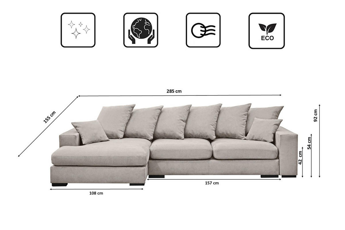 ECKSOFA Mit Schlaffunktion Und Bettkasten Couch L-form Gabon Stoff Riviera Links Hellgrau - Hellgrau, Holz (155/285cm) - Kaiser Möbel