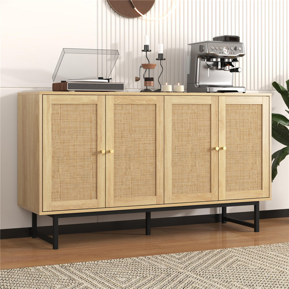 SIDEBOARD 140/80/39,5 cm mit 4 Türen Rattangeflecht - Naturfarben, Holz (140/80/39.5cm) - Kaket
