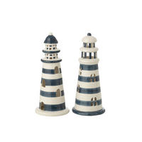 DEKOOBJEKT LEUCHTTURM GESTREIFT (2ER SET) - Blau, Keramik (11.5/26.5/11.5cm) - J-Line